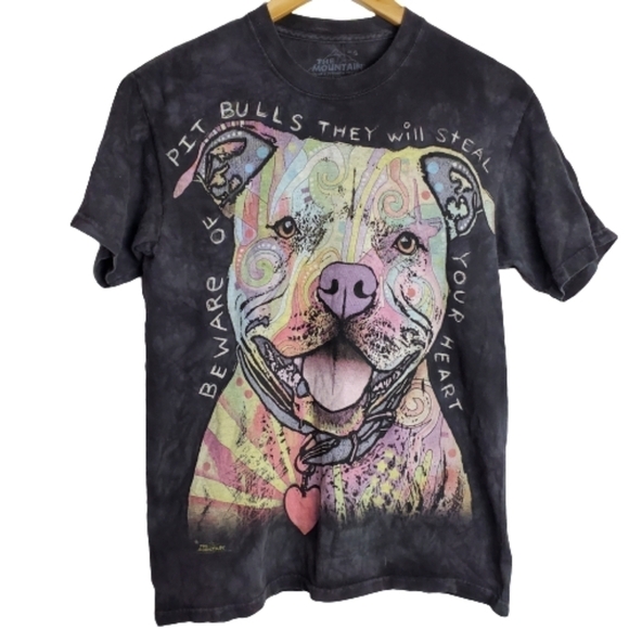 The Mountain Beware of Pit Bulls Hand Dyed Dog Short Sleeve T-Shirt Size Small - Picture 1 of 7